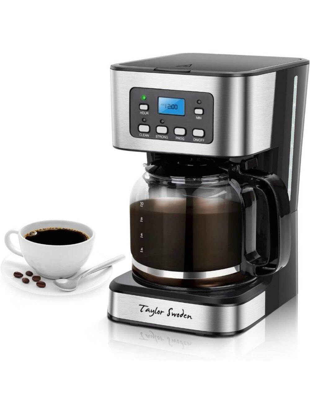 12-Cup Programmable Coffee Maker - Black & Stainless Steel, Easy Brew & Timer